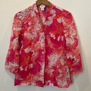 Ruby Road Favorites Womens Shirt Pink Button Sheer Floral Print Size 8